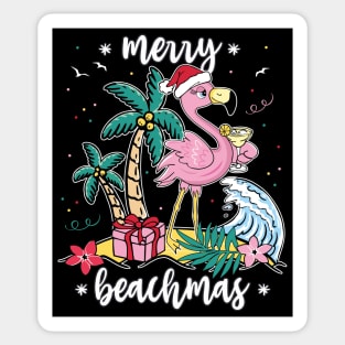 Funny Christmas Flamingo Merry Beachmas Womens Sticker